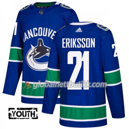 Vancouver Canucks Hockeydrakt Loui Eriksson 21 2017-2018 Blå Adidas Authentic - Barn